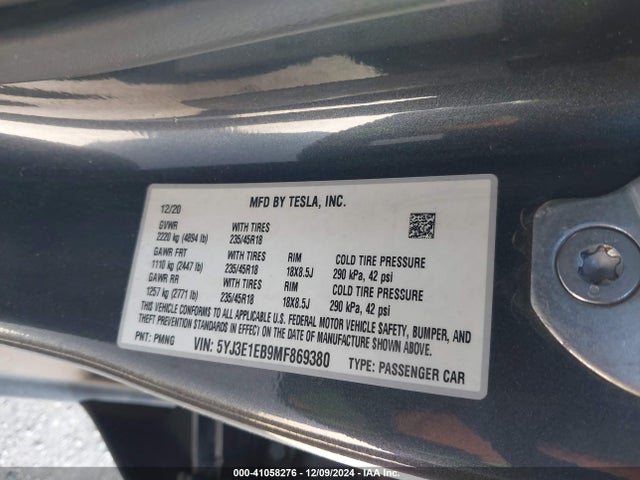 2021 TESLA MODEL 3 5YJ3E1EB9MF869380 Photo 8
