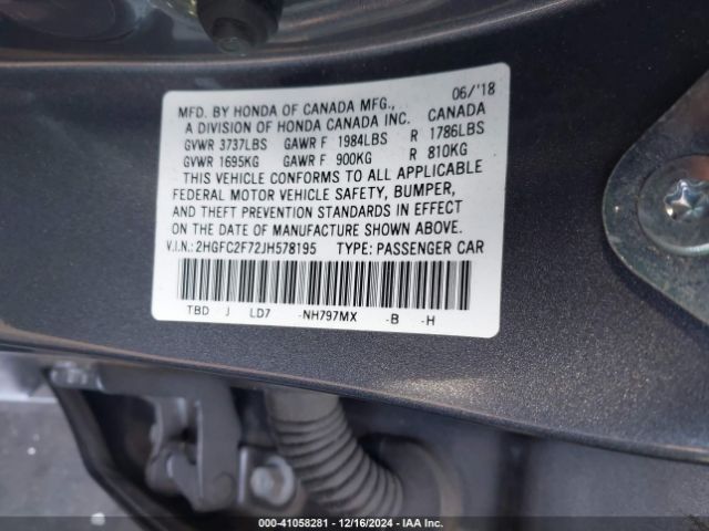 2HGFC2F72JH578195 Honda CIVIC EX