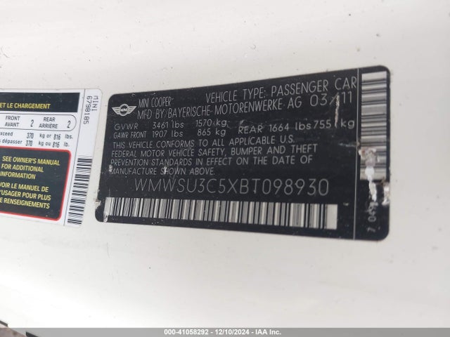 2011 MINI COOPER WMWSU3C5XBT098930 Photo 8