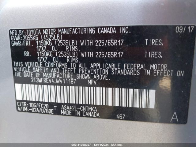 2T3WFREV4JW411187 Toyota Rav4 Adventure/xle