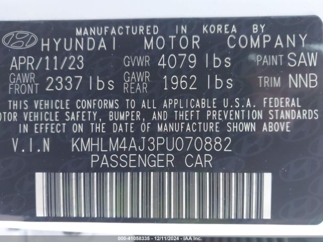 KMHLM4AJ3PU070882 Hyundai Elantra Hybrid Blue