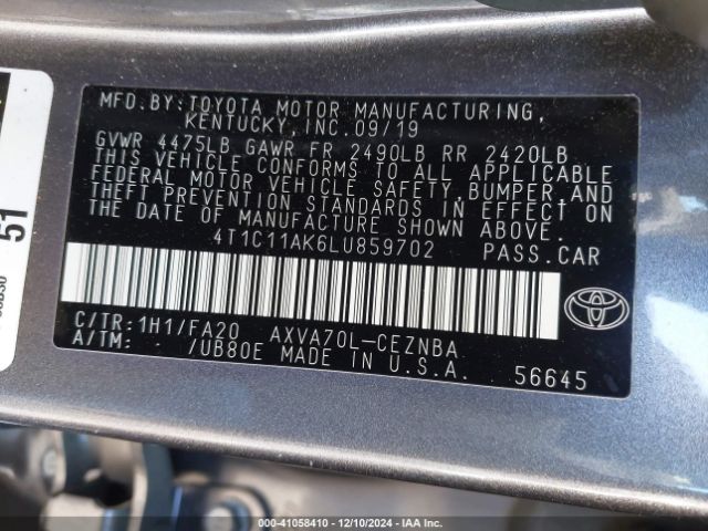 4T1C11AK6LU859702 Toyota CAMRY LE