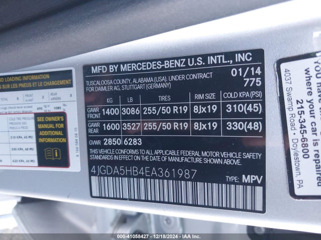 4JGDA5HB4EA361987 Mercedes-Benz Ml-Class