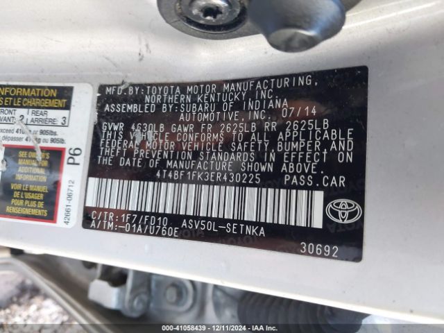 4T4BF1FK3ER430225 Toyota CAMRY LE