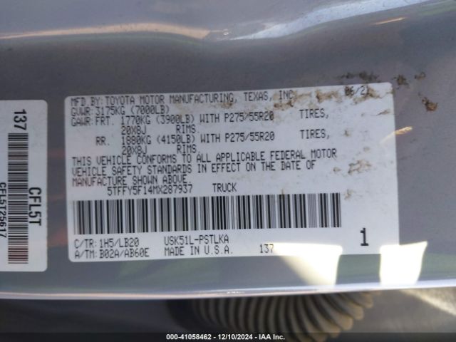 5TFFY5F14MX287937 Toyota Tundra Limited