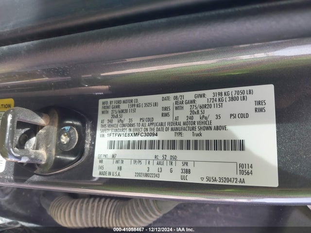 Ford F-150 Lariat 2021 1FTFW1E8XMFC30094 Image 9