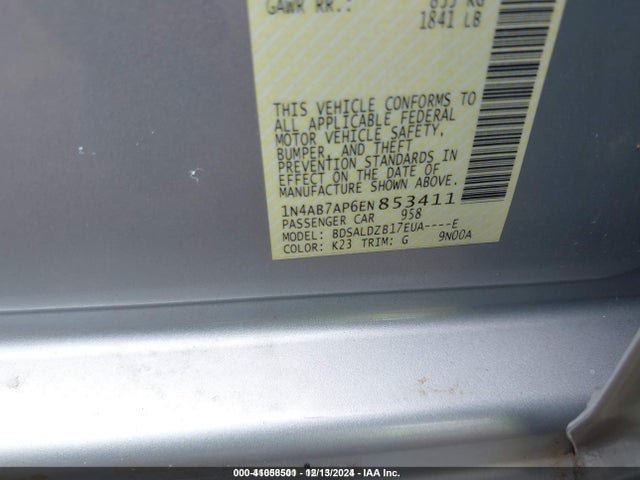 1N4AB7AP6EN853411 Nissan Sentra Fe+ S/fe+ Sv/s/sl/sr/sv