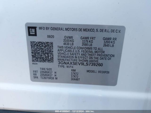 3GNAXSEV9LS739260 Chevrolet Equinox Awd Ls