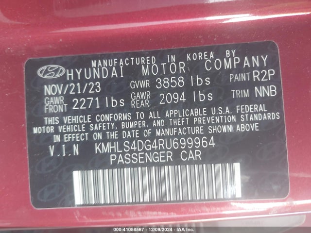 KMHLS4DG4RU699964 Hyundai ELANTRA SEL