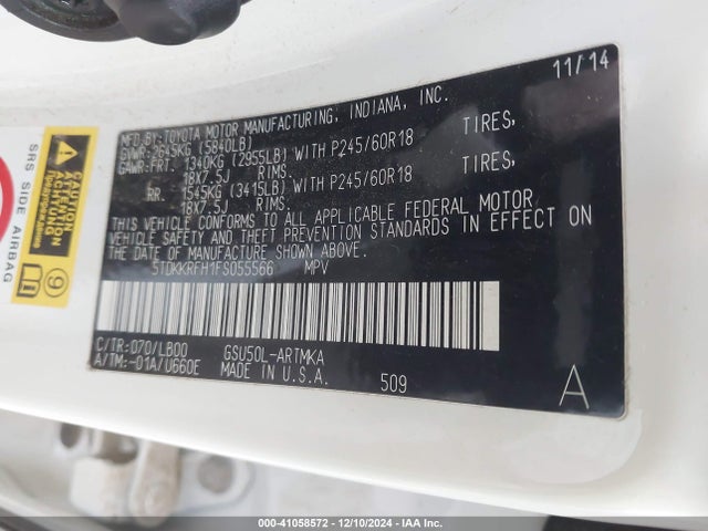 5TDKKRFH1FS055566 Toyota Highlander Xle V6