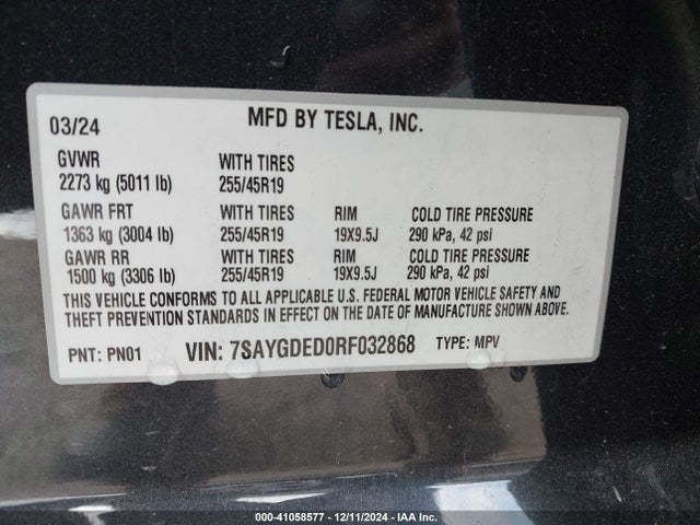 2024 TESLA MODEL Y 7SAYGDED0RF032868 Photo 8