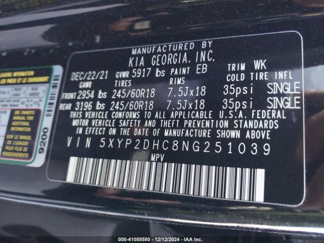 5XYP2DHC8NG251039 KIA Telluride Lx
