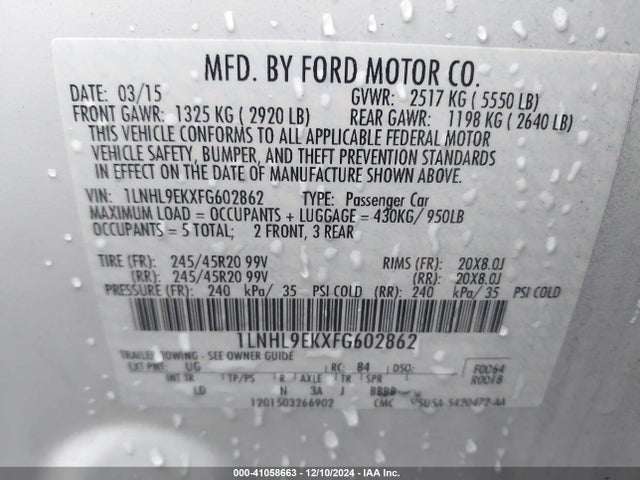 1LNHL9EKXFG602862 Lincoln MKS