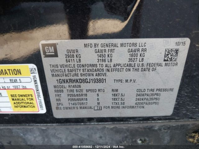 1GNKRHKD8GJ193801 Chevrolet Traverse 2lt