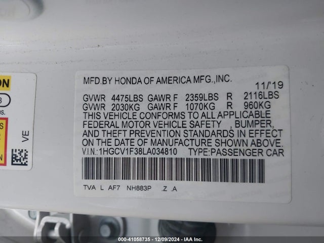 Honda Accord Sport 2020 1HGCV1F38LA034810 Image 9