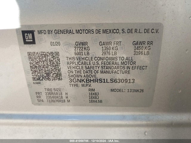 3GNKBHRS1LS630913 Chevrolet Blazer Awd 2lt