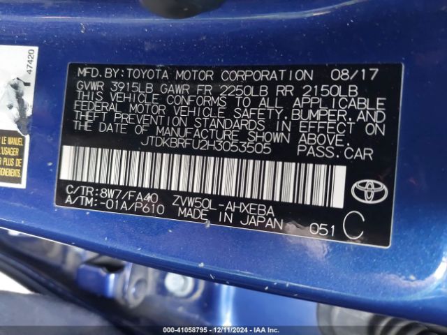 JTDKBRFU2H3053505 Toyota Prius Two