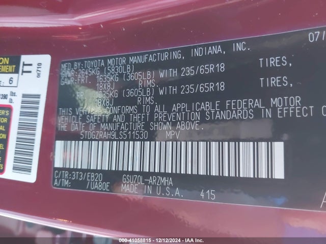 Toyota Highlander Xle 2020 5TDGZRAH9LS511530 Image 9