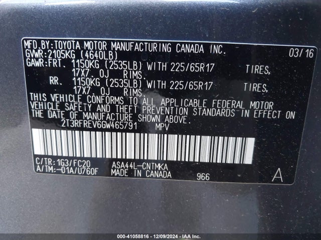Toyota Rav4 Xle 2016 2T3RFREV6GW465791 Image 9