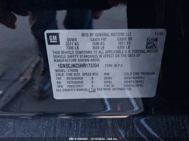 1GNSCJKC5HR173394 Chevrolet Suburban Premier