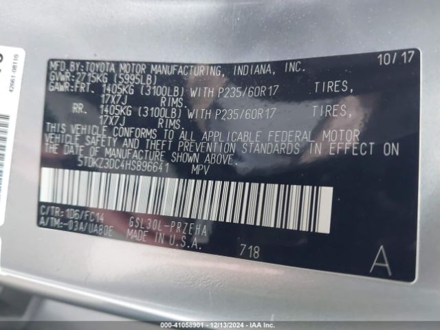5TDKZ3DC4HS896641 Toyota Sienna Le 8 Passenger