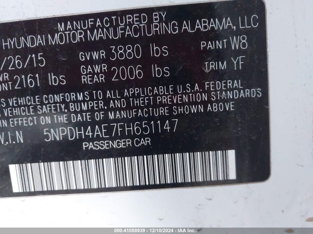 Hyundai ELANTRA SE 2015 5NPDH4AE7FH651147 Image 9