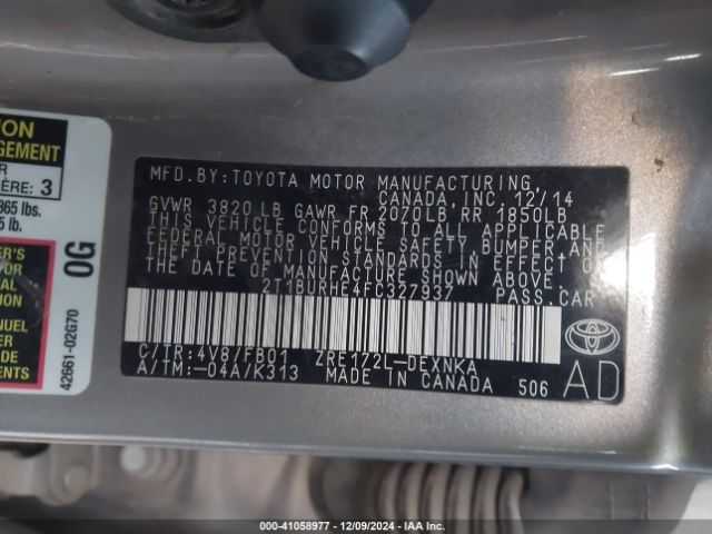 2T1BURHE4FC327937 Toyota Corolla Le Plus
