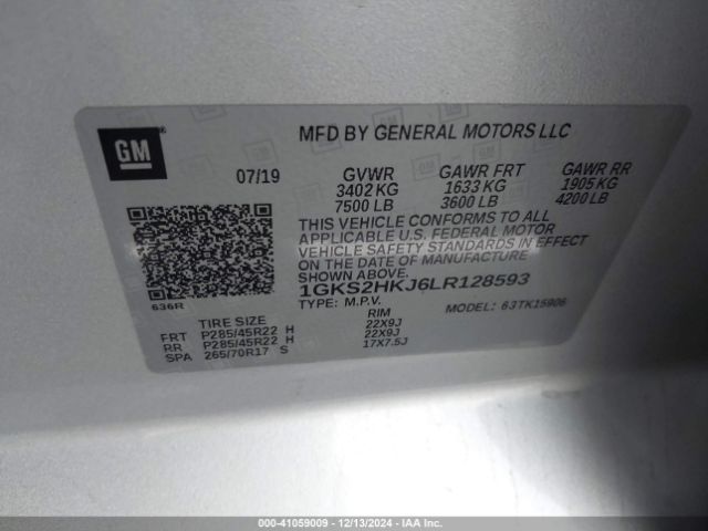 1GKS2HKJ6LR128593 GMC Yukon Xl 4wd Denali