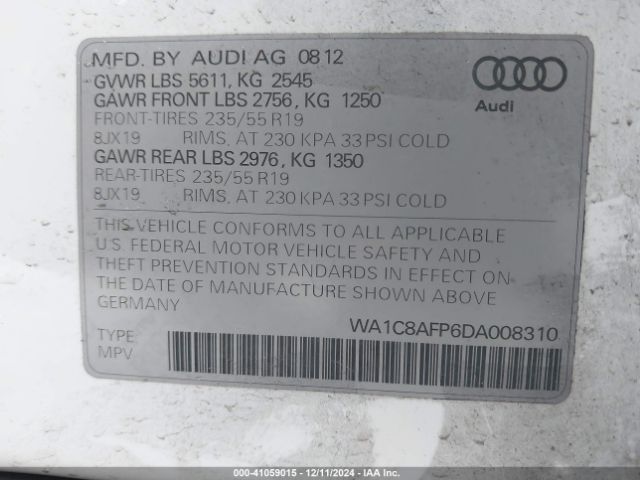 2013 AUDI Q5 HYBRID WA1C8AFP6DA008310 Photo 8