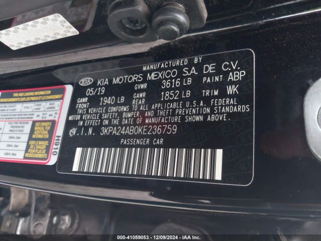 3KPA24AB0KE236759 KIA RIO S