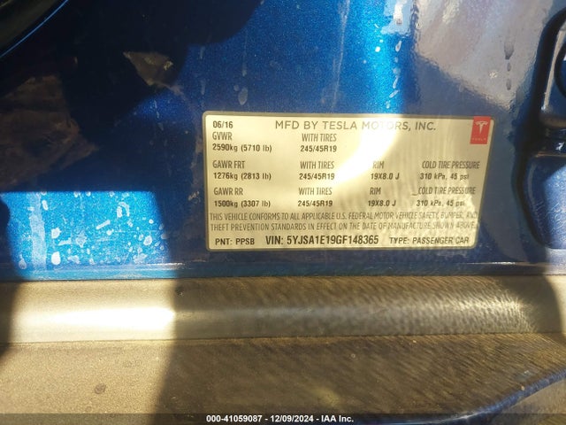 2016 TESLA MODEL S 5YJSA1E19GF148365 Photo 8