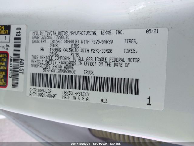 5TFAY5F1XMX020652 Toyota Tundra 1794 Edition