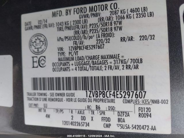 1ZVBP8CF4E5297607 Ford MUSTANG GT