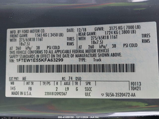 Ford F-150 Xlt 2019 1FTEW1E55KFA63299 Image 9