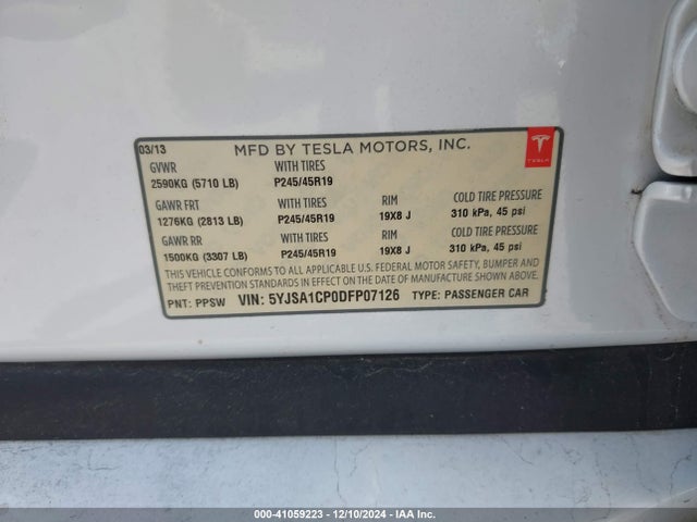 2013 TESLA MODEL S 5YJSA1CP0DFP07126 Photo 8
