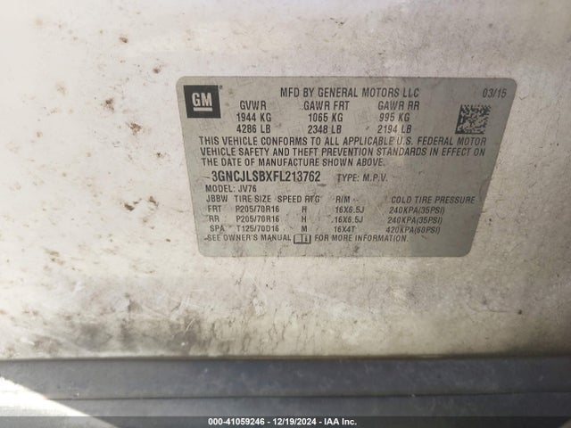 Chevrolet Trax Lt 2015 3GNCJLSBXFL213762 Image 9