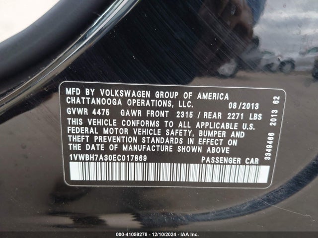1VWBH7A30EC017869 Volkswagen Passat 2.5l Se