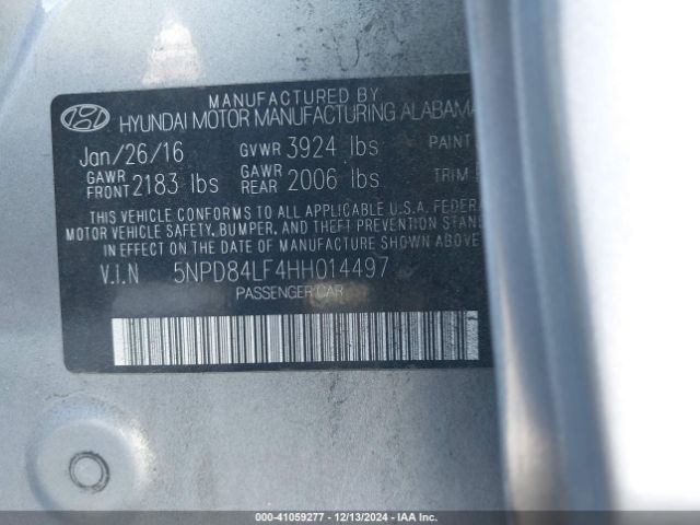 5NPD84LF4HH014497 Hyundai ELANTRA SE