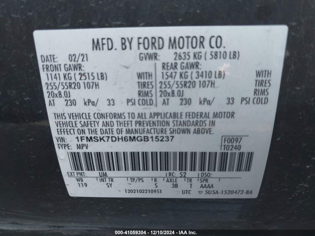 Ford EXPLORER XLT 2021 1FMSK7DH6MGB15237 Image 9