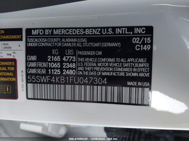 55SWF4KB1FU047304 Mercedes-Benz C 300 4matic/luxury 4matic/sport 4matic