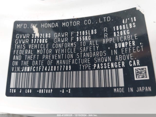 Honda Civic Ex-l 2018 JHMFC1F74JX017709 Image 9