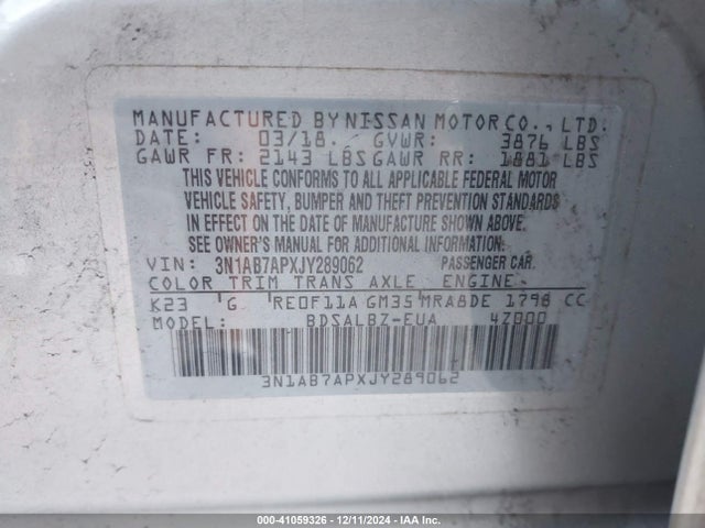 Nissan SENTRA S 2018 3N1AB7APXJY289062 Image 9