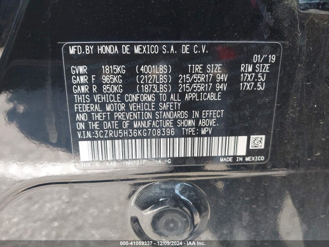 3CZRU5H36KG708396 Honda HR-V LX