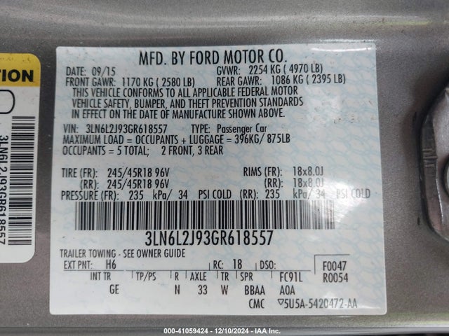 Lincoln MKZ 2016 3LN6L2J93GR618557 Image 9