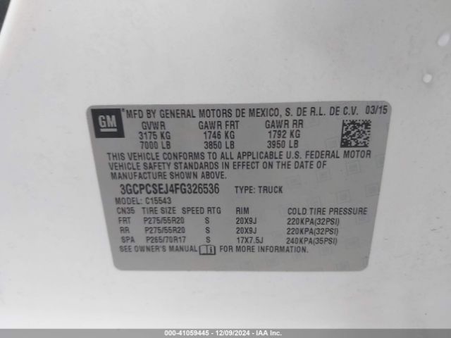3GCPCSEJ4FG326536 Chevrolet Silverado 1500 1lz