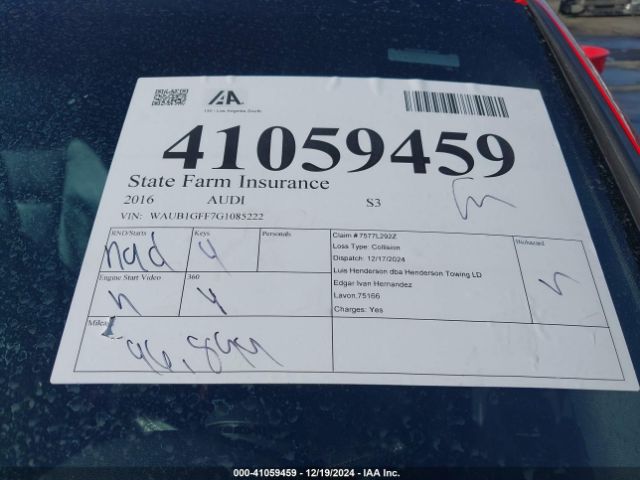 WAUB1GFF7G1085222 Audi S3 2.0t Premium Plus