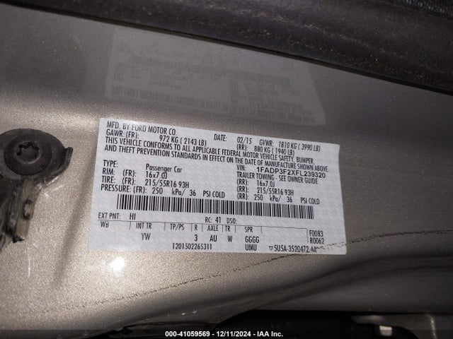 Ford FOCUS SE 2015 1FADP3F2XFL239320 Image 9