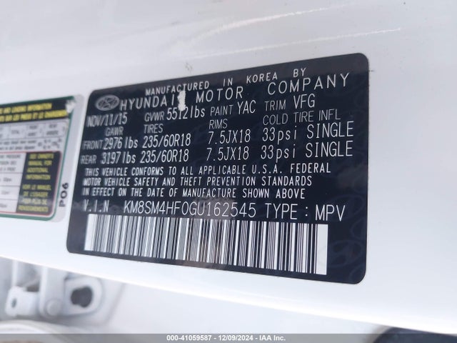 Hyundai Santa Fe Se 2016 KM8SM4HF0GU162545 Image 9