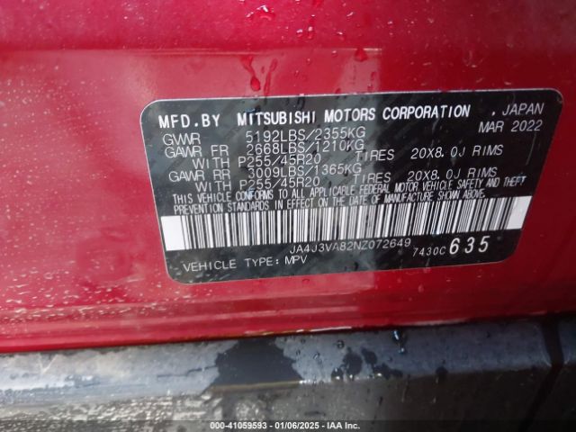 JA4J3VA82NZ072649 Mitsubishi Outlander Sel Special Edition 2wd
