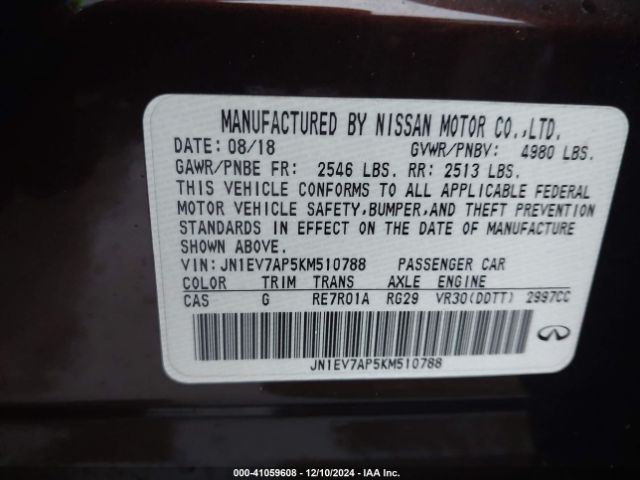 JN1EV7AP5KM510788 Infiniti Q50 3.0t Luxe